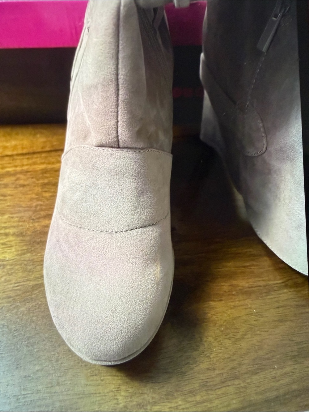 Dollhouse Taupe Suede Ankle Booties